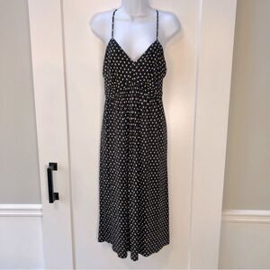 Ann Taylor Loft spaghetti strap midi racer back navy and tan dot dress size M‎